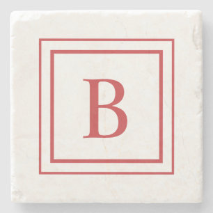 Porta-copo De Pedra Quadrado de Borda Monograma Vermelho e Branco
