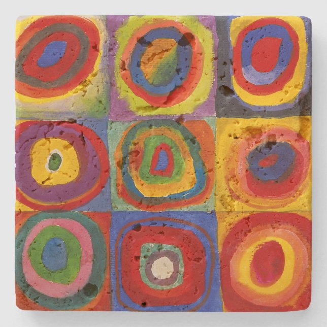 Porta-copo De Pedra Quadrados com Círculos Concentrados | Kandinsky | (Frente)