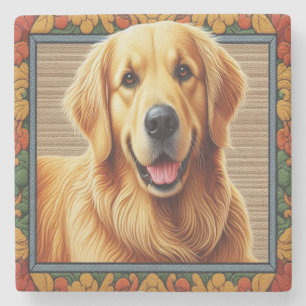 Porta-copo De Pedra Quadro colorido do cão do na moda Retriever