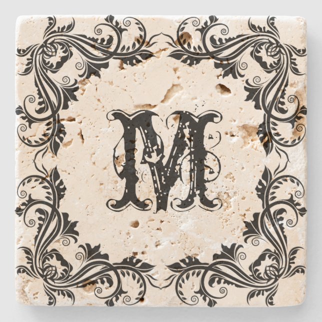 Porta-copo De Pedra Quadro elegante de espirros pretos (Frente)