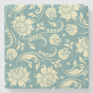 Porta-copo De Pedra Quadro Floral Da Vintagem Azul De Beige E Pastel