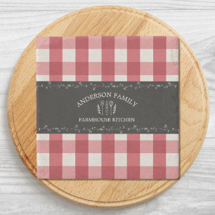 Porta-copo De Pedra Quadro Preto de Gingham Vermelho Russo