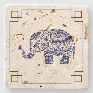Porta-copo De Pedra Quadro Simples de Ilustração de Elefante Azul
