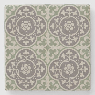 Porta-copo De Pedra Quatrefoils Floral Medieval