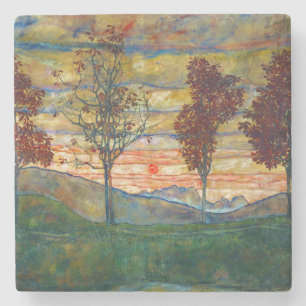 Porta-copo De Pedra Quatro Árvores (Landscape Art) (por Egon Schiele)