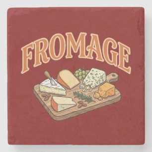 Porta-copo De Pedra Queijo Francês Fromage Charcuterie Gráfico Vintage
