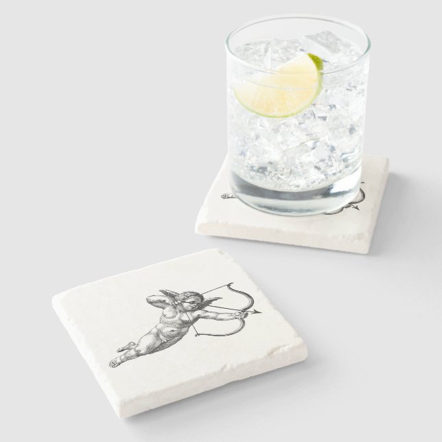 Porta-copo De Pedra Querubim Anjo Cupido Amor Antigo (Lateral)