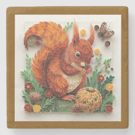 Porta-copo De Pedra Quilling Effect Red Squirrel in Autumn