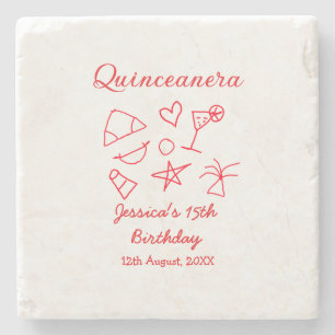 Porta-copo De Pedra Quinceanera aniversário de 15 anos vermelho festa
