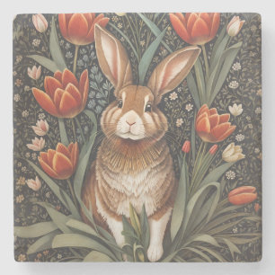 Porta-copo De Pedra Rabbit vermelho Tulipas William Morris inspiradas