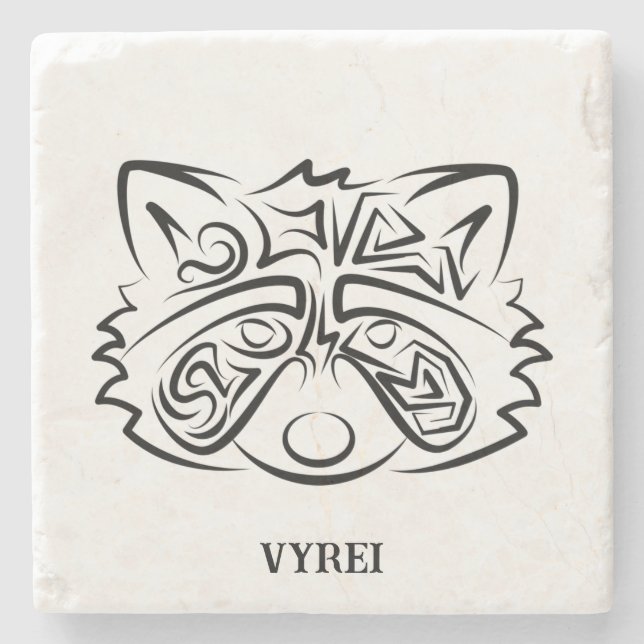 Porta-copo De Pedra Racconon Tribal Negro e Branco (Frente)