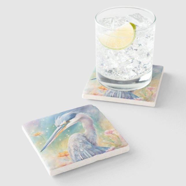 Porta-copo De Pedra Rainbow Birds Blue Heron 2 (Lateral)