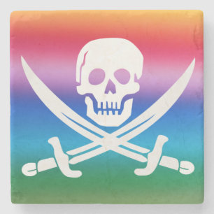 Porta-copo De Pedra Rainbow Pirate Jolly Roger Stone Porta copos