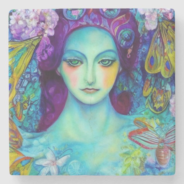 Porta-copo De Pedra Rainha Fada Encantada com Borboletas (Frente)