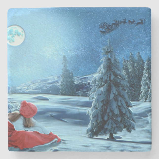 Porta-copo De Pedra Rapariga de Natal em Sled (Frente)