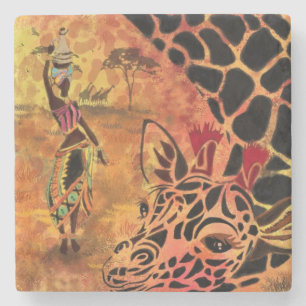 Porta-copo De Pedra Rapariga e Girafa Africanas - Amigos - Desenho de 