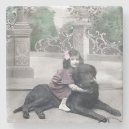 Porta-copo De Pedra Rapariga e seu Cachorro