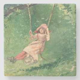 Porta-copo De Pedra Rapariga em um Swing (Infância Rural) (Winslow Hom