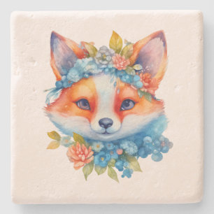 Porta-copo De Pedra Raposa de Laranja Coca-branca com Coroa Floral