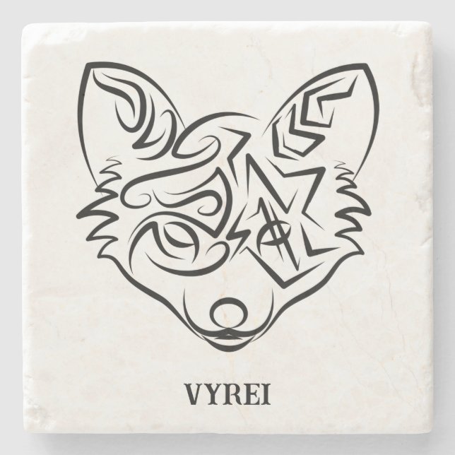 Porta-copo De Pedra Raposa Tribal Negra (Frente)