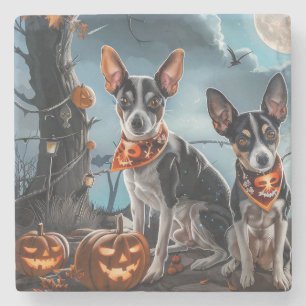 Porta-copo De Pedra Rat Terrier Halloween Spooky
