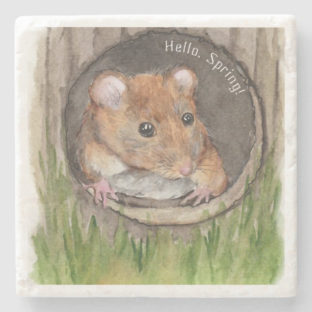 Porta-copo De Pedra Rato Rustic Watercolor (Frente)