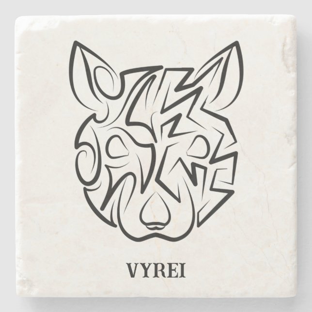 Porta-copo De Pedra Rato Tribal Negro e Branco (Frente)