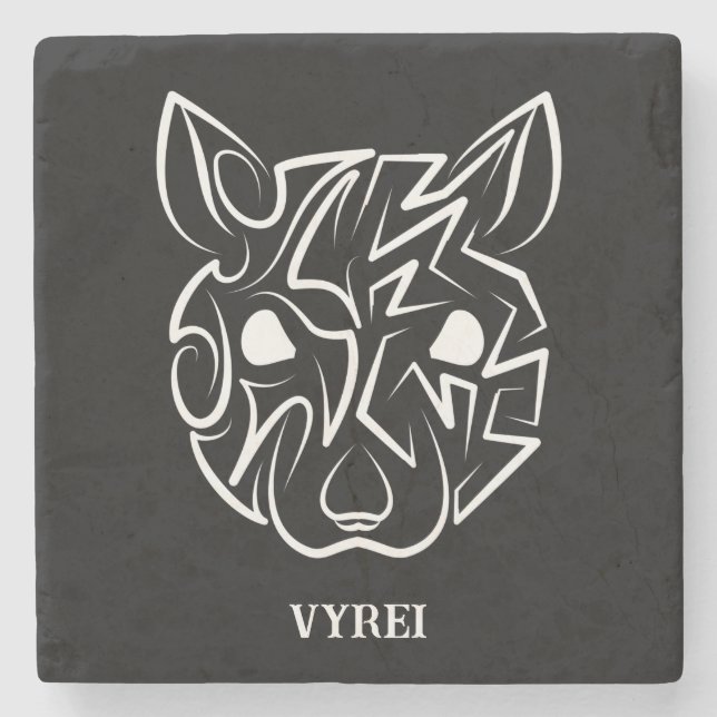 Porta-copo De Pedra Rato Tribal Negro e Branco (Frente)