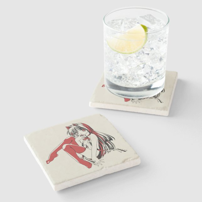 Porta-copo De Pedra RBP, Neko, o Furão de Gata Sexy Anime (Lateral)