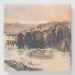 Porta-copo De Pedra Rebanho de Búfalos (por Charles M. Russell)