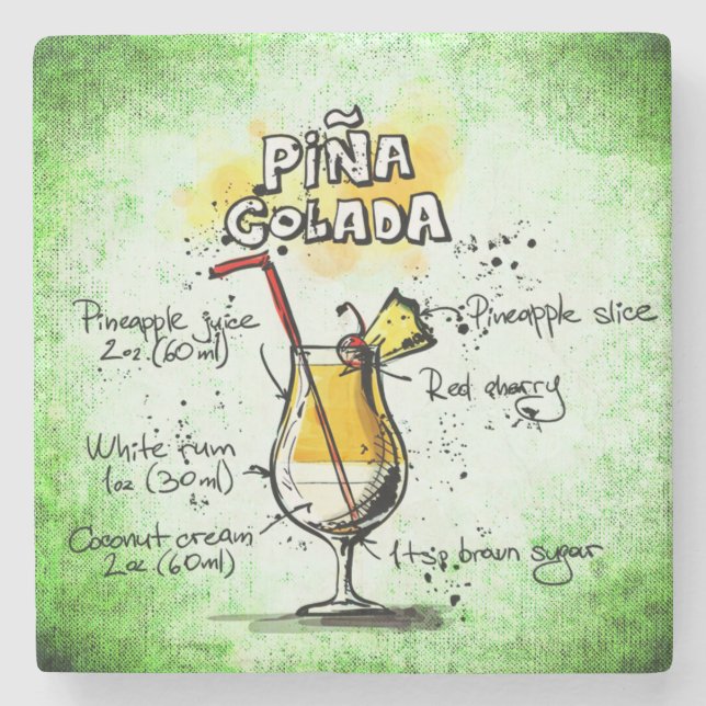 Porta-copo De Pedra Receita de Bebida Pina Colada (Frente)
