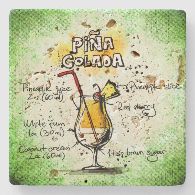 Porta-copo De Pedra Receita de Bebida Pina Colada (Frente)