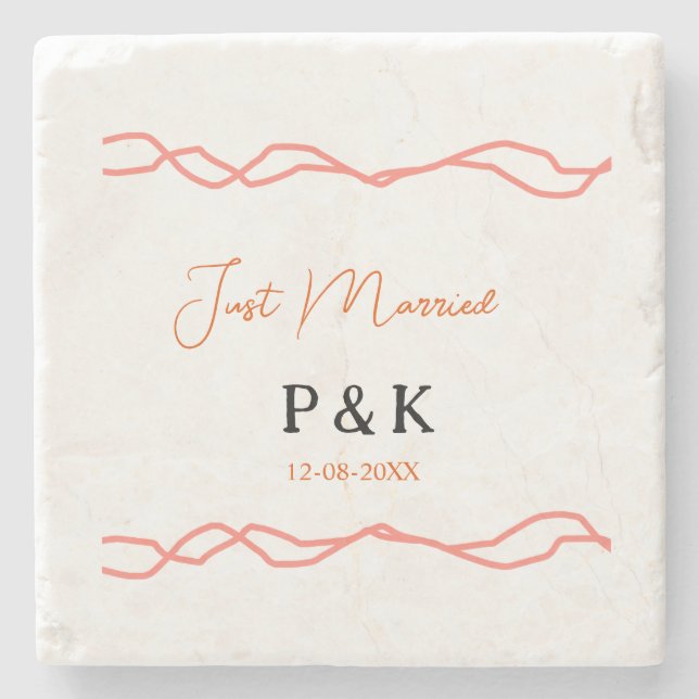 Porta-copo De Pedra Recem casados adicionar nome do casal data red vin (Frente)