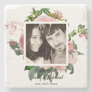 Porta-copo De Pedra Recém-casados Blush Roses Rosa FOTO Botânica