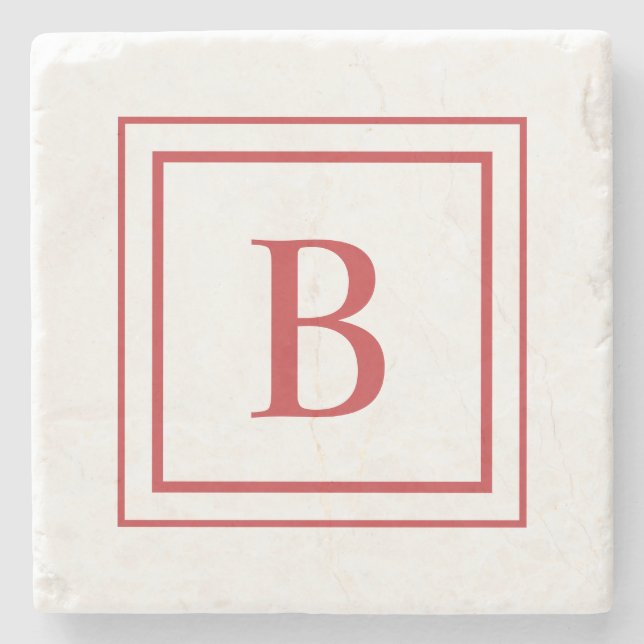 Porta-copo De Pedra Red And White Square Border Monogram  (Frente)