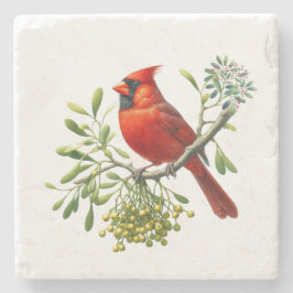 Porta-copo De Pedra Red Cardinal Holiday Mistletoe