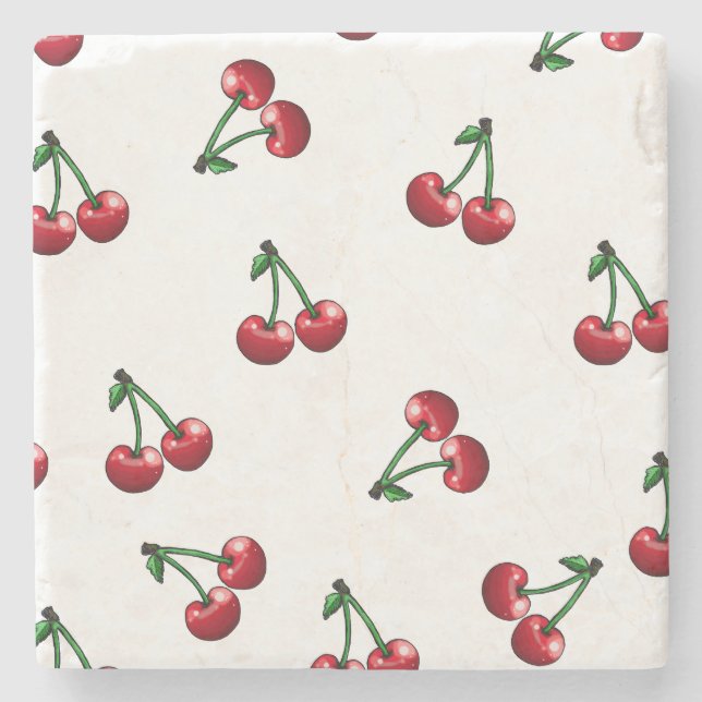 Porta-copo De Pedra Red Cherries - Design (Frente)