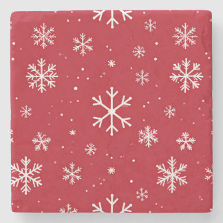 Porta-copo De Pedra Red coaster with white snowflake pattern