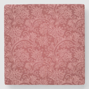 Porta-copo De Pedra Red Paisley Damask Designer Floral Classic