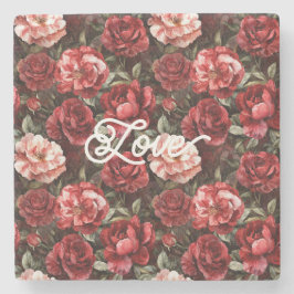 Porta-copo De Pedra Red Pink Rose Flowers  