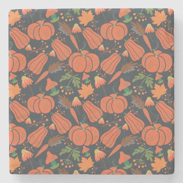 Porta-copo De Pedra Red pumpkin seamless pattern and carrots (Frente)
