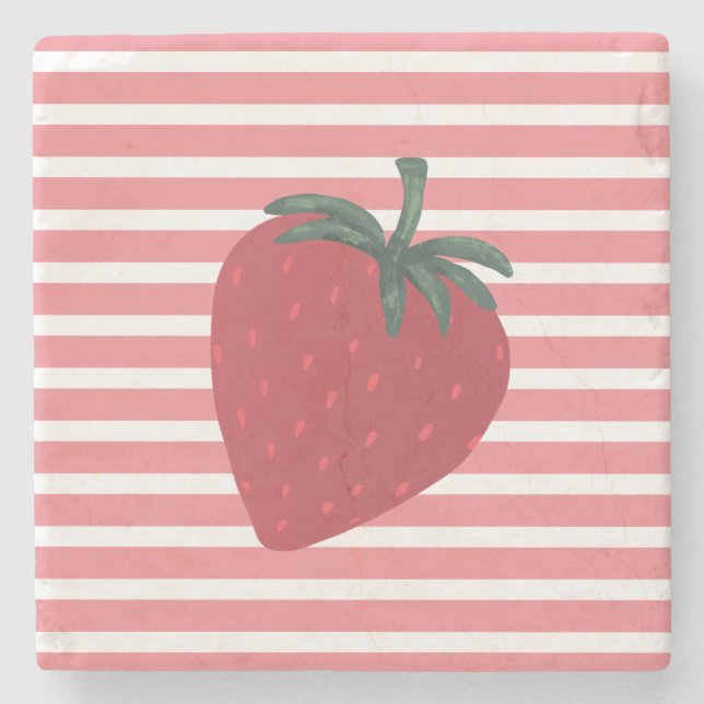 Porta-copo De Pedra Red Strawberry Fruit and Stripes (Frente)