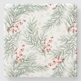 Porta-copo De Pedra Red Winter Berry Botanic Christmas