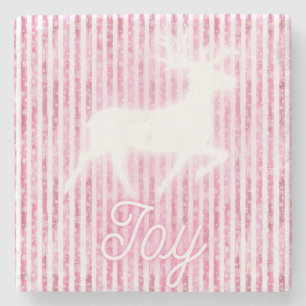 Porta-copo De Pedra Reindeer de Alegria Rosa e Branco de Natal