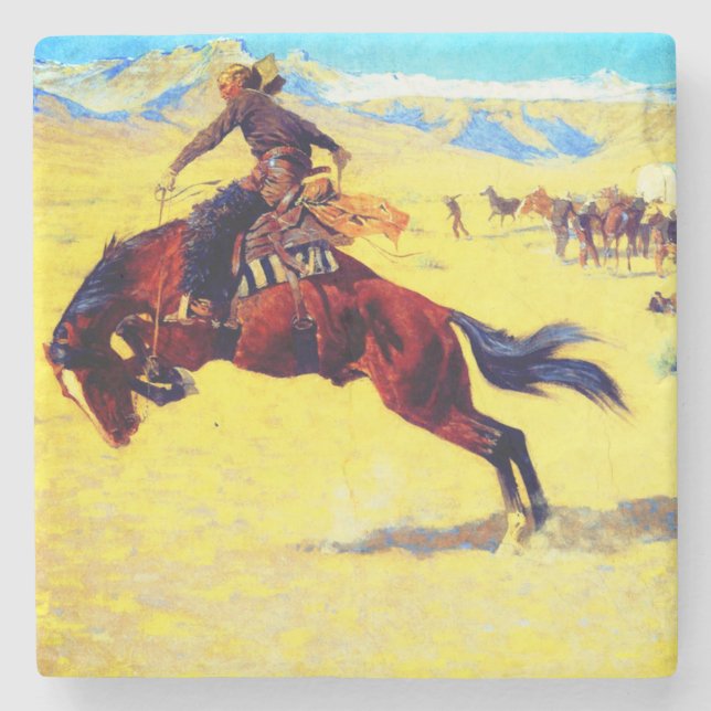 Porta-copo De Pedra Remington Old West Horse and Cowboy (Frente)