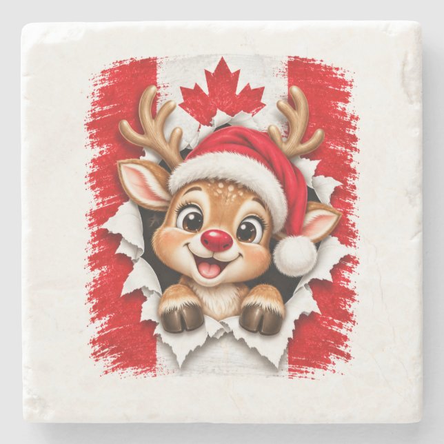 Porta-copo De Pedra Rena de Natal Canadense (Frente)