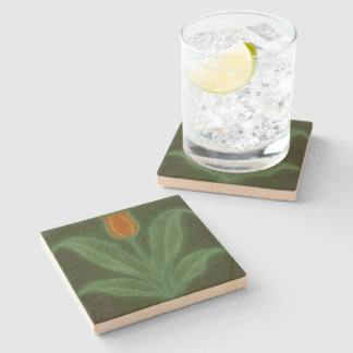 Porta-copo De Pedra Reprodução Art Nouveau Tulipa Laranja em Verde