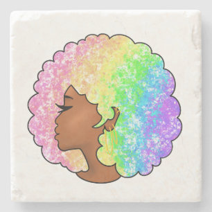 Porta-copo De Pedra Retrato Afro Arco-íris Pastel Groovy Retro Cabelo