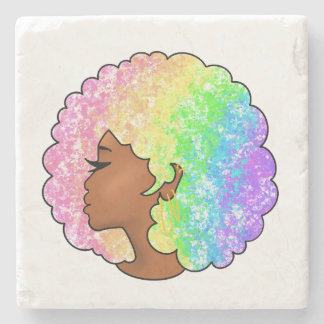 Porta-copo De Pedra Retrato Afro Arco-íris Pastel Groovy Retro Cabelo