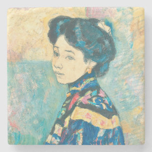 Porta-copo De Pedra Retrato da Mulher Japonesa (por Fujishima Takeji)